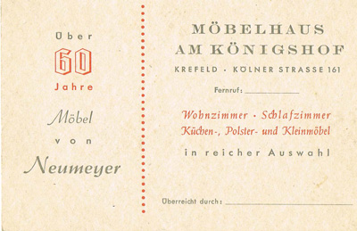 Alte Visitenkarte aus den 1930gern der Firma Möbelhaus Neumeyer.